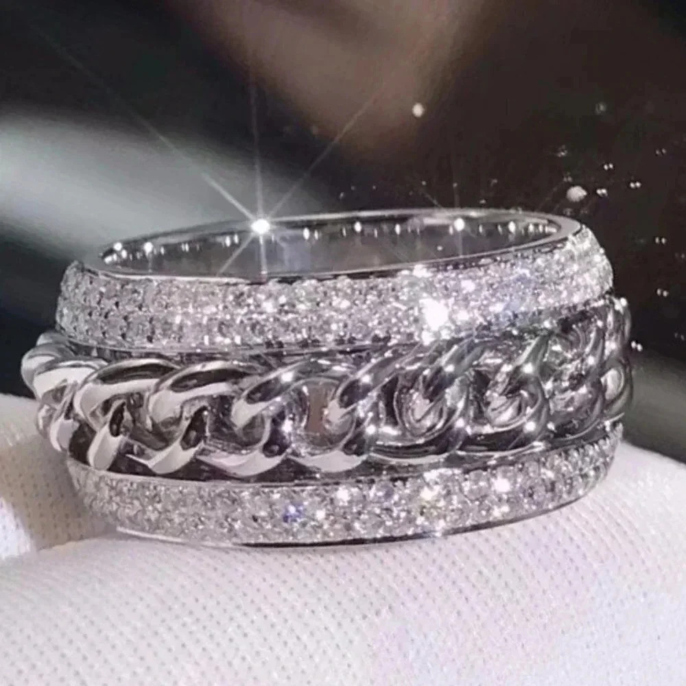💥925 Silver Plated Three  Promise Anillos Fashio Luxury Eternity Ring,UNVN12296